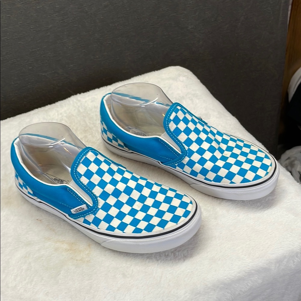 Vans Blue and White Canvas Slip-On Sneakers